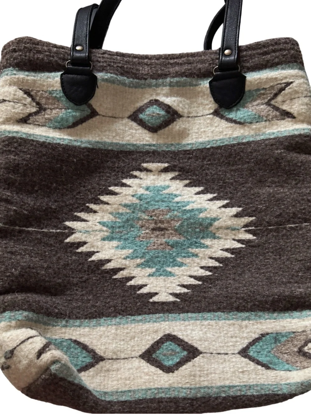 MZ Fairtrade Wool Tote/Shoulder Bag with Leather Handles made in Oaxaca, Mexico
